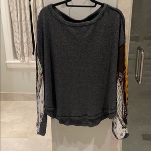 Free People gray top with pattern sleeves